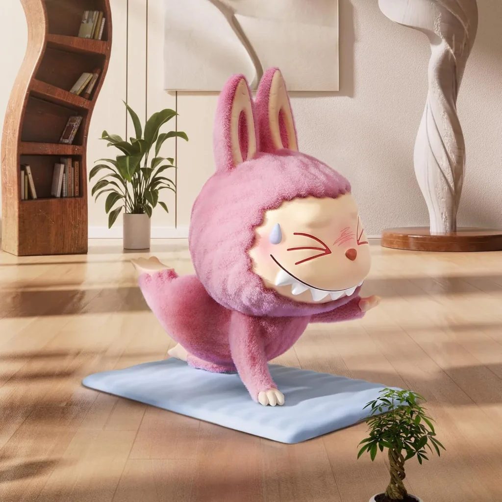 labubu doing pushup in one hand